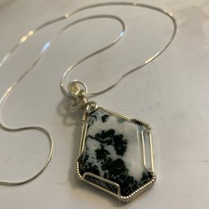 Sterling silver and moss agate stone necklace